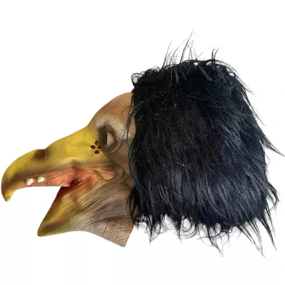 Vintage Topstone Fang Face Bird Monster Mask Black Faux Fur Halloween Rare